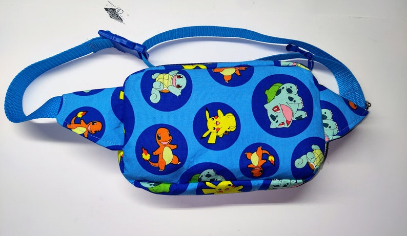 Blue Pokémon fanny pack with adjustable buckle