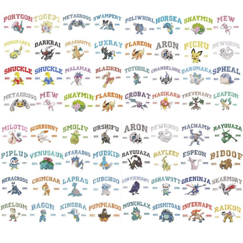 Character embroidery selection chart 2