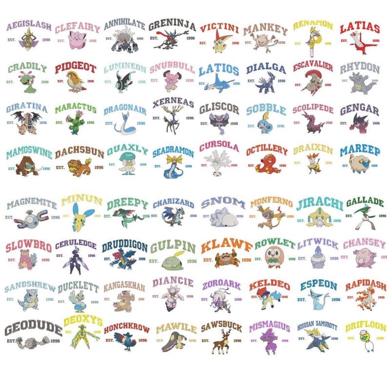 Character embroidery selection chart 5