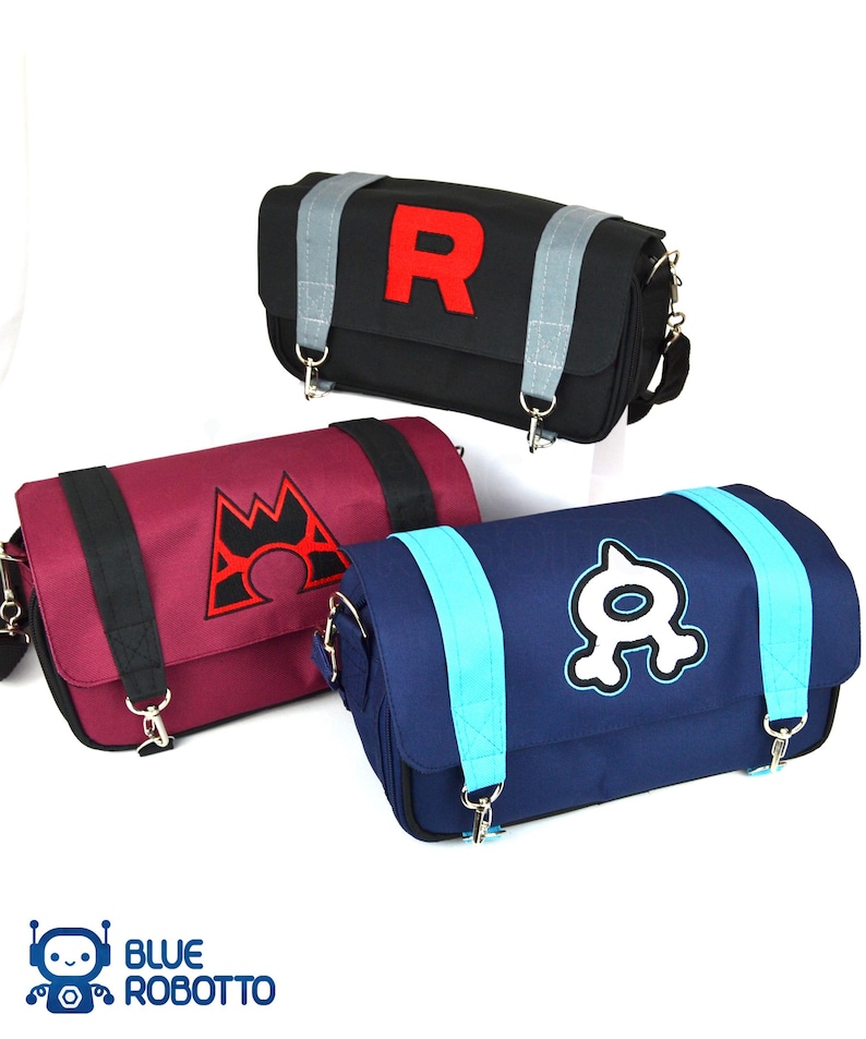 Poké Villains Nintendo Switch bags in Team Rocket, Team Magma, and Team Aqua designs