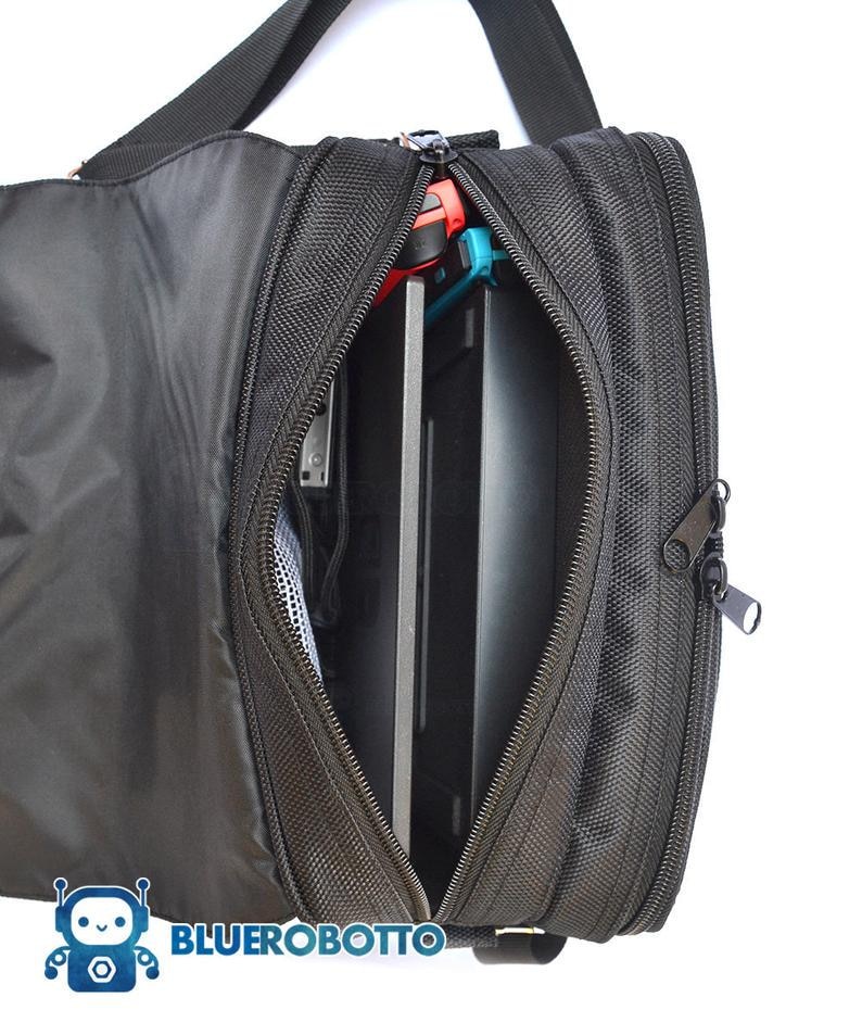 Open Nintendo Switch bag showing accessory storage