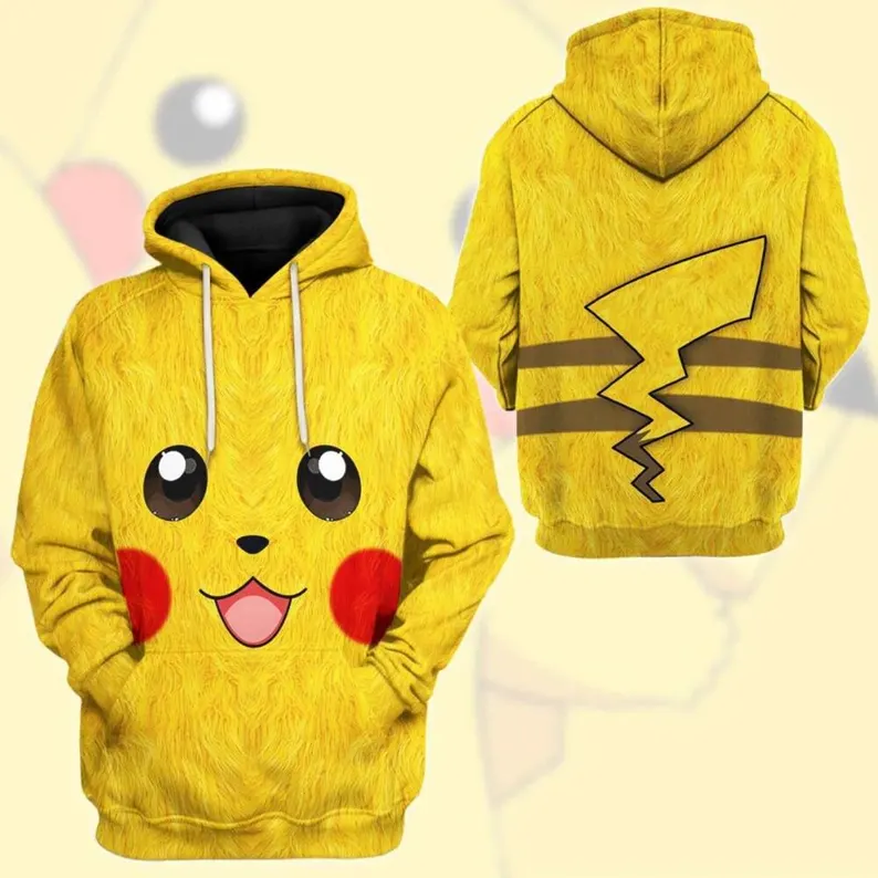 Pikachu Pokemon Cosplay Sweatshirt Hoodie shown from the front and back