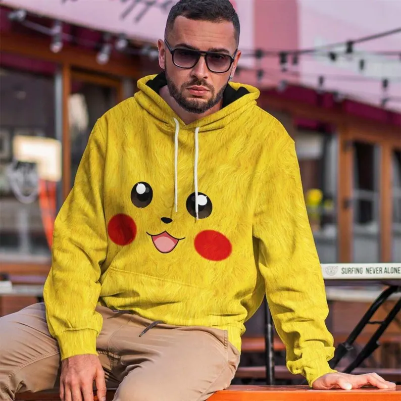 Model wearing the Pikachu Pokemon Cosplay Sweatshirt Hoodie