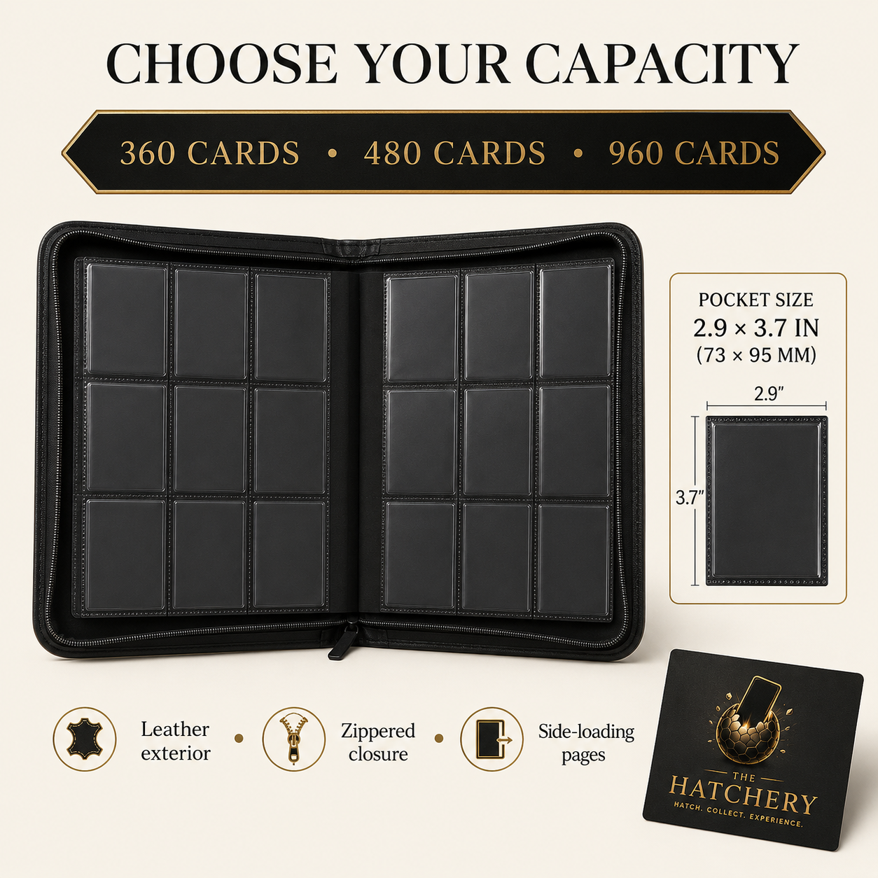 Hatchery premium leather trading card binder variants